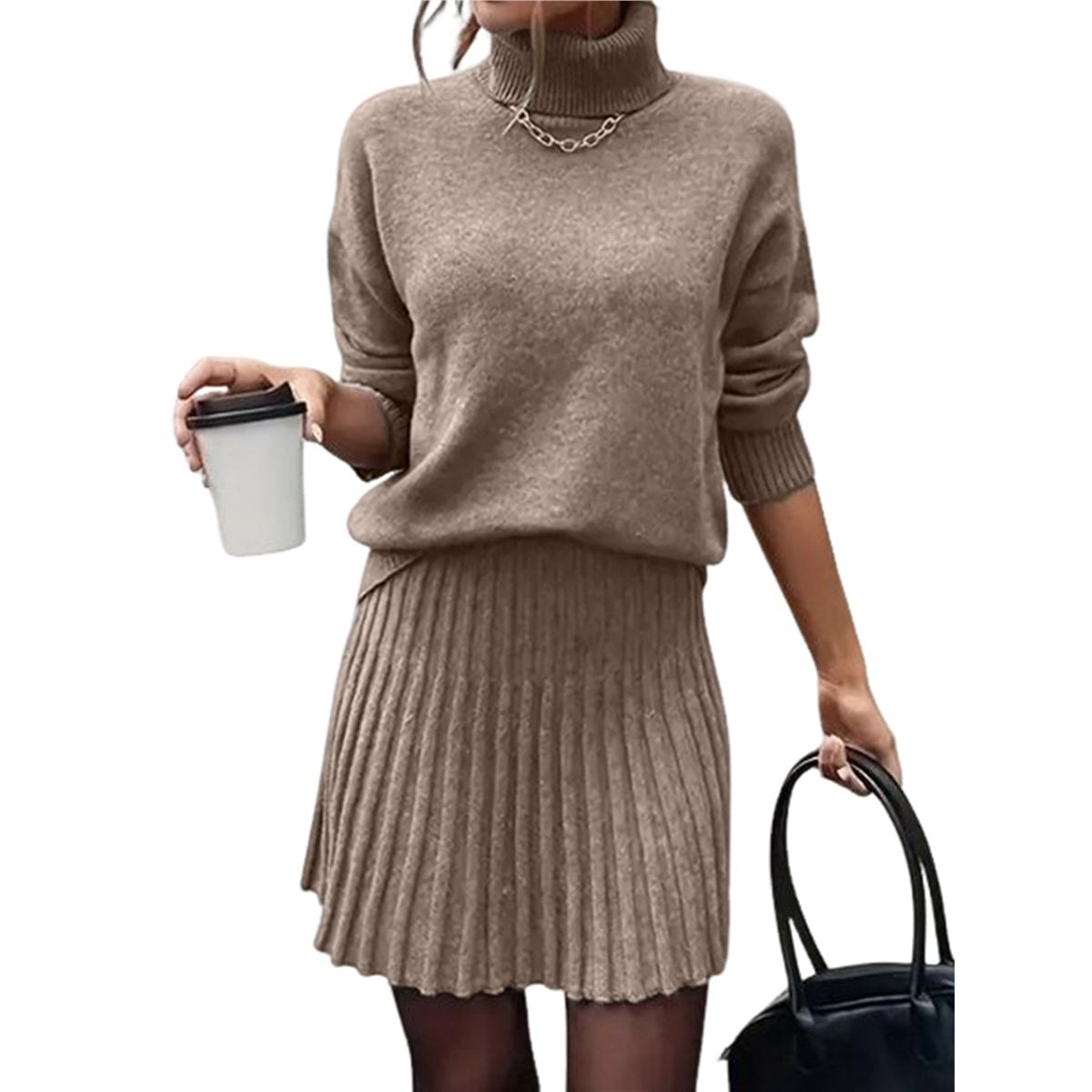 Plus Size Solid Half Zip Pullover and Mini Skirt Set