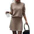 thumbnail image 1 of Female Sweater Skirt Sets 2 Piece Outfits Ribbed Knit Mock Neck Sweater Pullovers A Line Mini Skirt Set Brown XXL, 1 of 8
