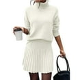 thumbnail image 1 of Female Sweater Skirt Sets 2 Piece Outfits Ribbed Knit Mock Neck Sweater Pullovers A Line Mini Skirt Set Cream White XL, 1 of 8