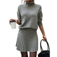 thumbnail image 1 of Female Sweater Skirt Sets 2 Piece Outfits Ribbed Knit Mock Neck Sweater Pullovers A Line Mini Skirt Set Gray XL, 1 of 9