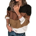 thumbnail image 1 of Female Sweaters Casual Long Sleeve Crewneck Color Block Patchwork Pullover Knit Sweater Tops Khaki S, 1 of 10