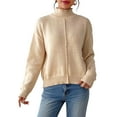 thumbnail image 1 of Female Sweaters Fall Long Sleeve Ribbed Knit Pullover Loose Mock Neck Light-Weight Casual Sweater Apricot S, 1 of 10