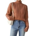 thumbnail image 1 of Female Sweaters Fall Long Sleeve Ribbed Knit Pullover Loose Mock Neck Light-Weight Casual Sweater Coffee M, 1 of 8