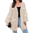 thumbnail image 1 of Female Sweaters Floral V-Neck Long Sleeve Sweater Open Front Knit Buttonless Trendy Sweater Outerwear Apricot One size, 1 of 8