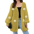 thumbnail image 1 of Female Sweaters Floral V-Neck Long Sleeve Sweater Open Front Knit Buttonless Trendy Sweater Outerwear Mustard One size, 1 of 8
