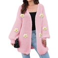thumbnail image 1 of Female Sweaters Floral V-Neck Long Sleeve Sweater Open Front Knit Buttonless Trendy Sweater Outerwear Pink One size, 1 of 8