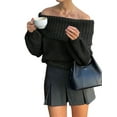 thumbnail image 1 of Female Sweaters Off the Shoulder Long Sleeve Cable Knit Sweater Loose Chunky Pullover Dressy Work Tops Black L, 1 of 8