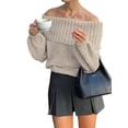 thumbnail image 1 of Female Sweaters Off the Shoulder Long Sleeve Cable Knit Sweater Loose Chunky Pullover Dressy Work Tops Khaki S, 1 of 7