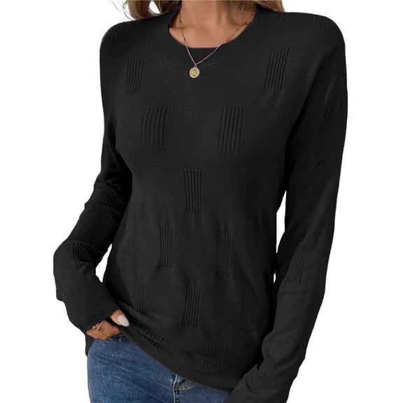 Female Sweaters Pullover Knit Sweater Long Sleeve Shirts Fall Fashion Black L