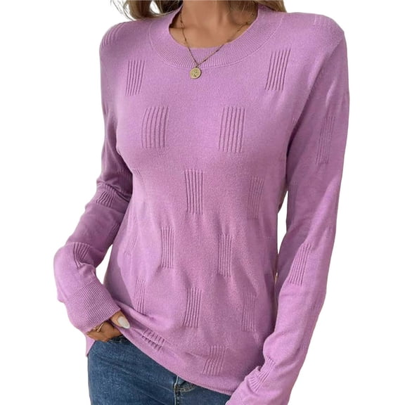 Female Sweaters Pullover Knit Sweater Long Sleeve Shirts Fall Fashion Violet M
