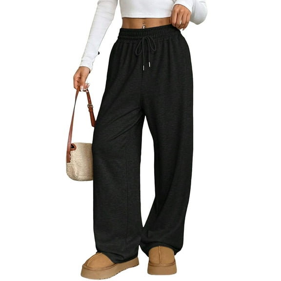 Female Sweatpants Baggy Wide Leg Pants Lounge Comfy Palazzo Joggers with Pockets Black L