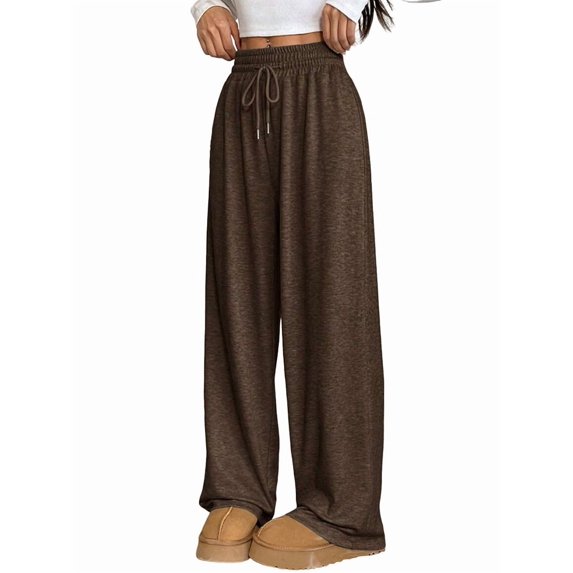 Female Sweatpants Baggy Wide Leg Pants Lounge Comfy Palazzo Joggers with Pockets Brown L