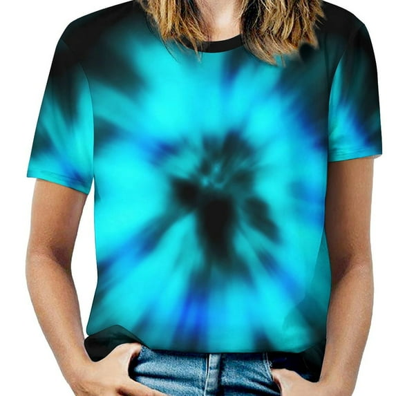 Female T-Shirt Brown Black Tie Dye O Neck T-Shirts Short-Sleeve Abstract Art Pretty Custom Tops Classic Tees Big Size