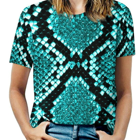 Female T Shirt Retro Snakeskin O Neck T-Shirts Short Sleeve Animal Print Trendy Design T-Shirt Street Wear Top Tees Big Size 6XL