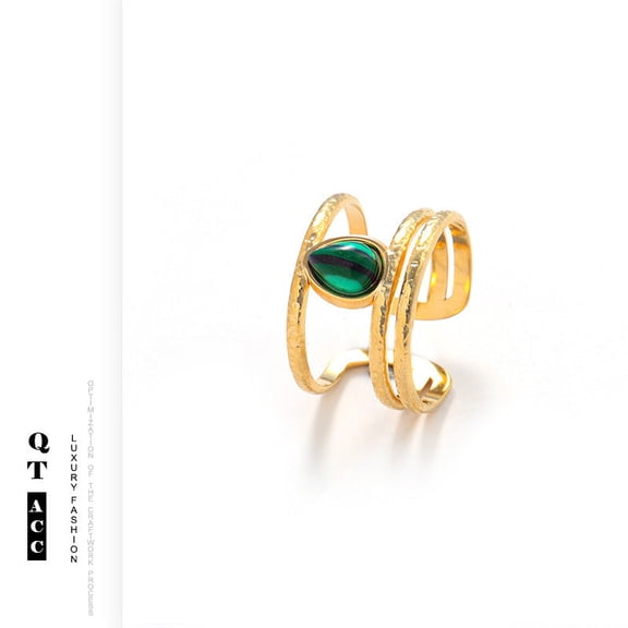 Female Titanium Steel Gemstone Ring with 18K Gold Electroplated Geometric Round European Retro Americans Design