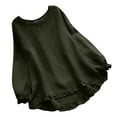thumbnail image 1 of Female Top Ladies Summer Solid Loose Ruffle Bottom Crew Neck Long Sleeve Shirt Tops, 1 of 3