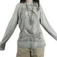 thumbnail image 1 of Female Tops, Printed Patterns Round Neck Long Sleeve Loose Pullover Blouse for Spring Autumn, Gray, S/M/L/XL, 1 of 6