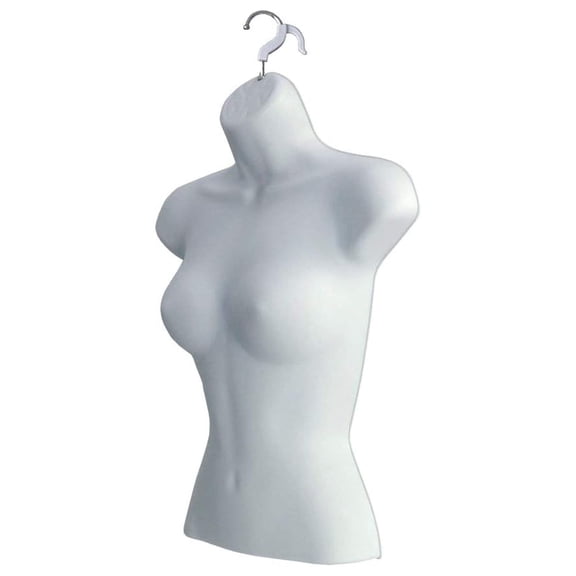 Female Torso Body Mannequin Form (Waist Long) Great for Small and Medium Sizes, White Finish