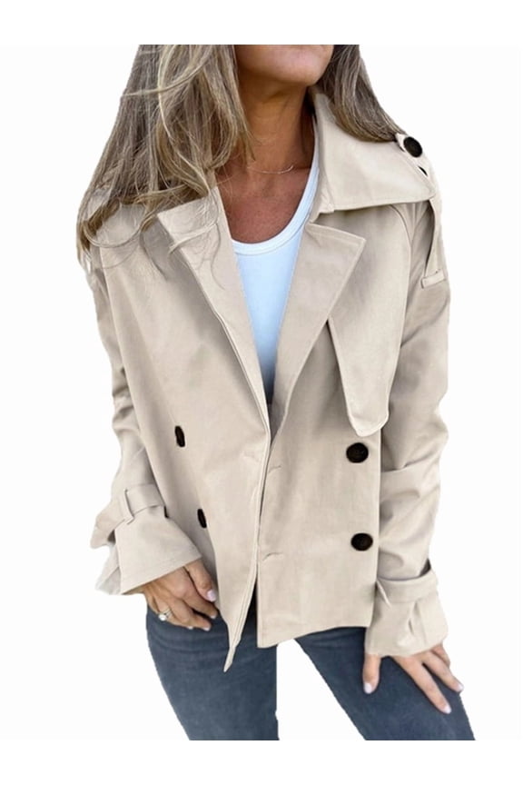 Female Trench Coat Casual Double Breasted Jacket Fall Fashion Outerwear Light Khaki L