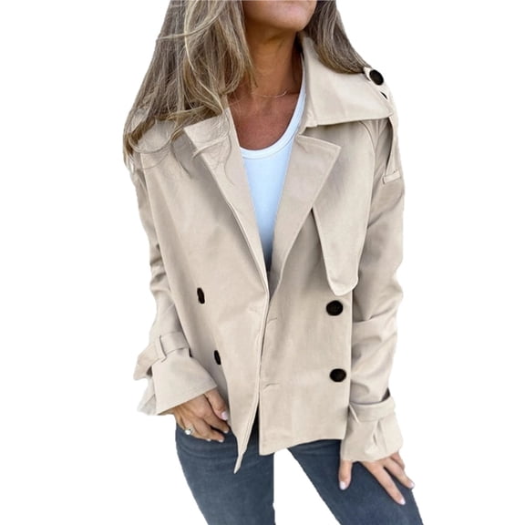 Female Trench Coat Casual Double Breasted Jacket Fall Fashion Outerwear Light Khaki L