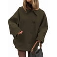 thumbnail image 1 of Female Trench Coat Long Sleeve Lapel Casual Jackets Winter Outerwear Army Green XS, 1 of 9
