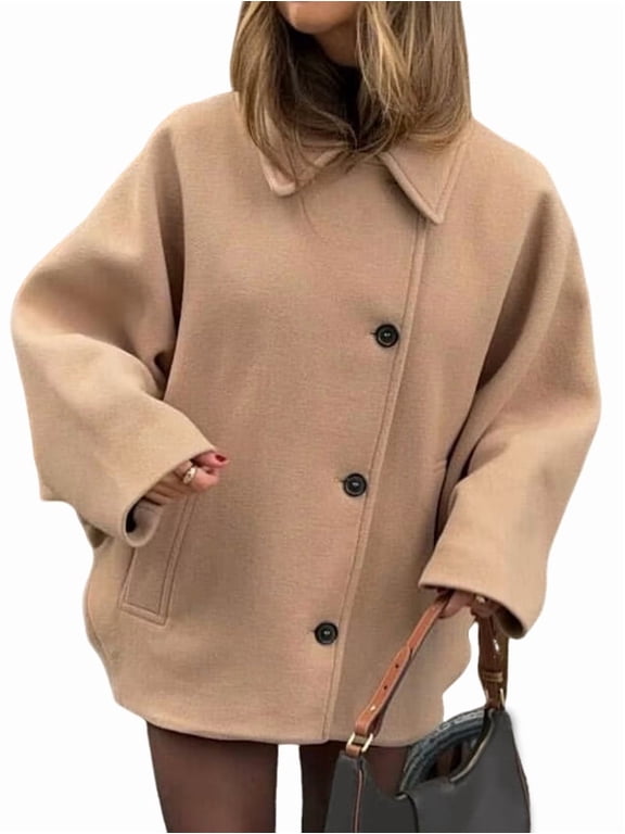 Female Trench Coat Long Sleeve Lapel Casual Jackets Winter Outerwear Khaki S