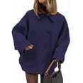 thumbnail image 1 of Female Trench Coat Long Sleeve Lapel Casual Jackets Winter Outerwear Navy Blue M, 1 of 9