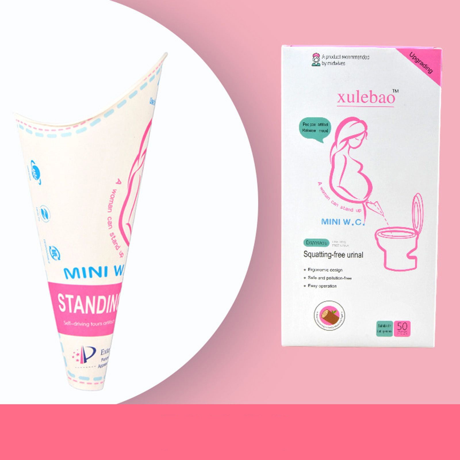 Female Urination Device, 50-Pack Disposable Paper Pee Funnels for Women, Portable Travel & Camping Urinal, Standing Pee Aid for Hygiene