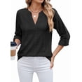 thumbnail image 1 of Female V Neck Casual Hollow Out Eyelet Embroidered Blouses Shirts Beach Cover Up Blouse Dressy Black L, 1 of 9
