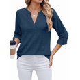 thumbnail image 1 of Female V Neck Casual Hollow Out Eyelet Embroidered Blouses Shirts Beach Cover Up Blouse Dressy Deep Blue S, 1 of 9
