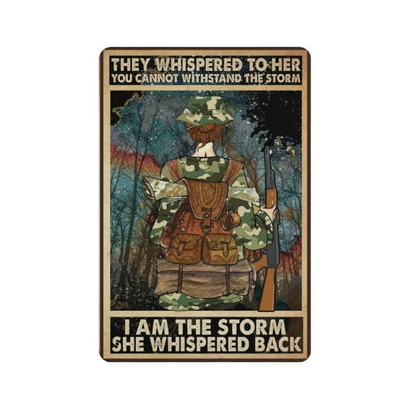 Female Veteran I Am The Storm She Whispered Back Vertical tin sign, Veteran tin sign, Military Gift, Soldier tin sign, Retro art, home living room, country house, metal tin sign 12x16 inches