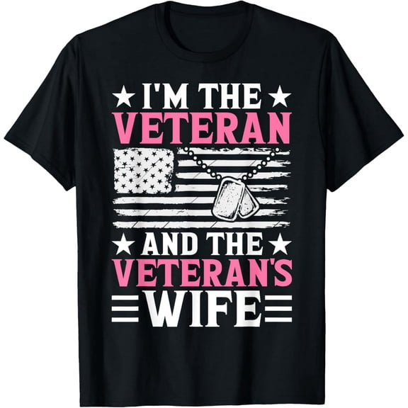 Female Veteran and Wife Patriotic Distressed Flag Graphic Short Sleeve T-Shirt