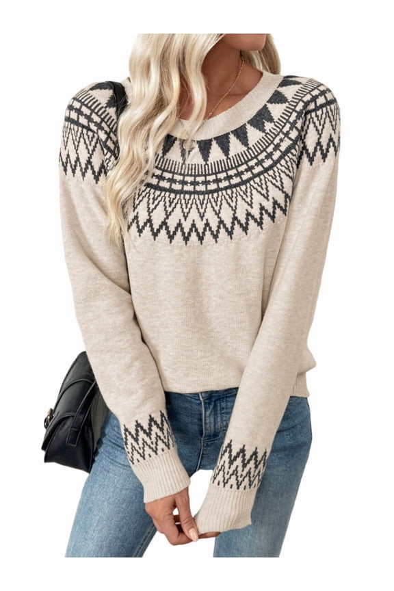 Female Vintage Fair- Sweaters Nordic Colorful Long Sleeve Winter Pullover -Norwegian Knit Top Color M