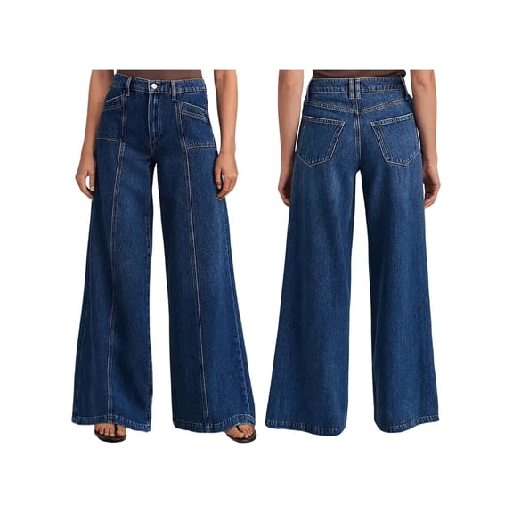 Female Wide Leg Jeans Baggy Jeans Mid Waist Stretch Boyfriend Denim Pants Vintage Trousers with Pocket M
