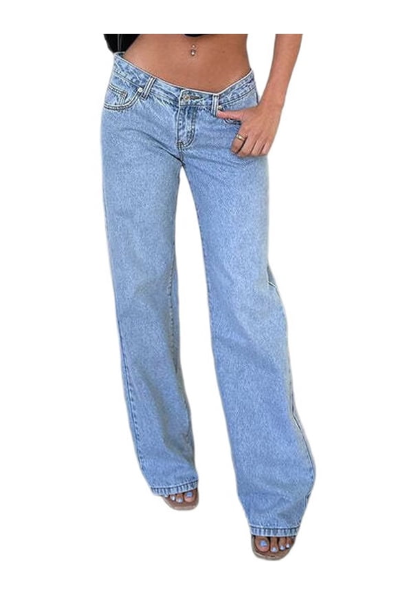 Female Wide Leg Jeans Low Rise Baggy Straight Leg Boyfriend Denim Pants Casual Loose Jeans Y2K Girl Style Light Blue S