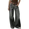 thumbnail image 1 of Womens Wide Straight Leg Mid Rise Baggy Pocket Denim Jeans Without Belt Black L, 1 of 8