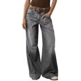 thumbnail image 1 of Female Wide Straight Leg Mid Rise Baggy Pocket Denim Jeans Without Belt Gray L, 1 of 8
