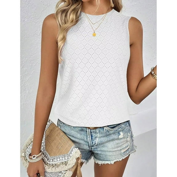 Female Women's Tank Tops with Built in Bra Cotton Womens White Tank Top with Built in Bra Swim Top Womens Tank Tops Eyelet Loose Casual Summer Tops Crew Neck Basic Sleeveless Shirts Trendy 2025 Xl