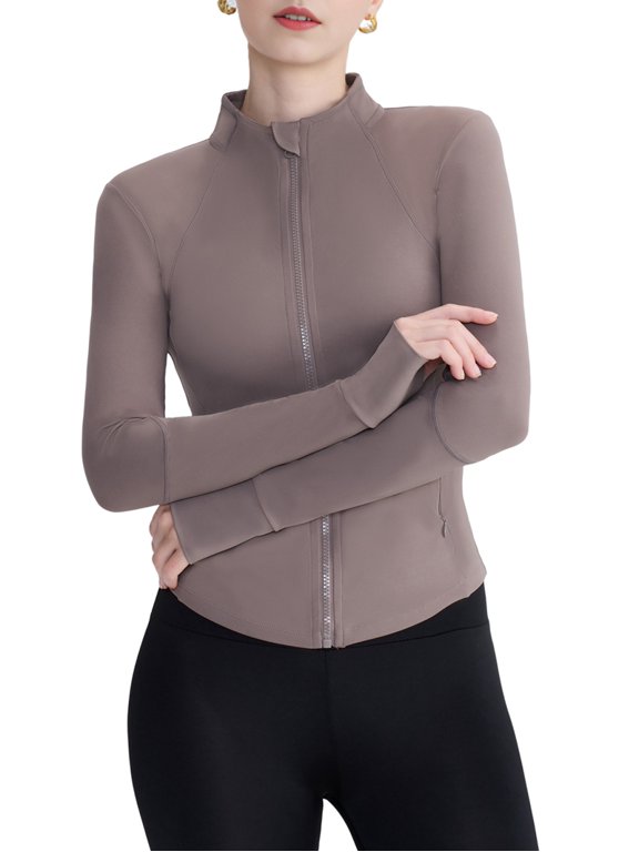Female Workout Jackets, Full Zip Slim Fit Athletic Running Sports Track Jacket with Ebony Ash Gray XXL