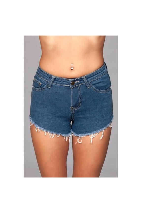 Female Zip Me Up Denim Shorts, Blue - Small