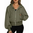 thumbnail image 1 of Female Zip Up Hoodies Cropped Sweatshirts Casual Comfy Cute Zip Jackets Fashion Trendy Fall Outfits Army Green M, 1 of 10