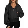 thumbnail image 1 of Female Zip Up Hoodies Cropped Sweatshirts Casual Comfy Cute Zip Jackets Fashion Trendy Fall Outfits Black XL, 1 of 8