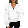 thumbnail image 1 of Female Zip Up Hoodies Cropped Sweatshirts Casual Comfy Cute Zip Jackets Fashion Trendy Fall Outfits White XL, 1 of 10
