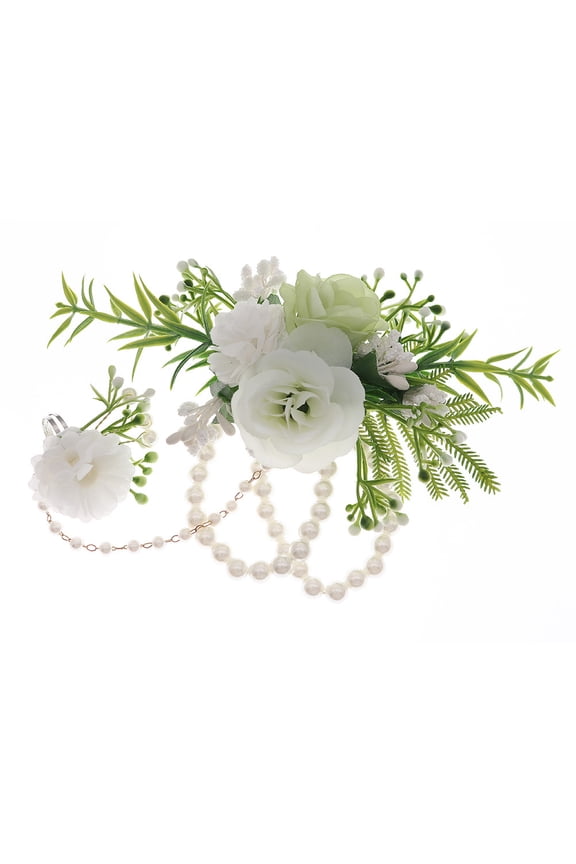 Female bridesmaid wrist bust, bride wrist flower with fake pearl pearl elastic bracelet, wedding ball hand flower decorationwhite
