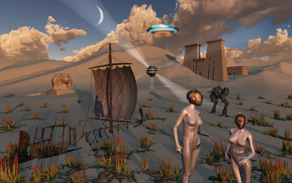 Female explorers study ancient Egyptian ruins and artifacts Canvas Art - Mark StevensonStocktrek Images (36 x 23)