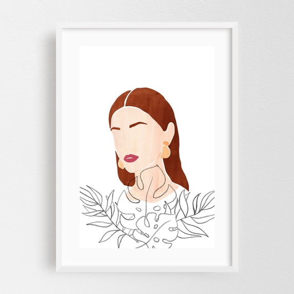 Female face and line art plants - Line Drawing Line Art Minimalist ...