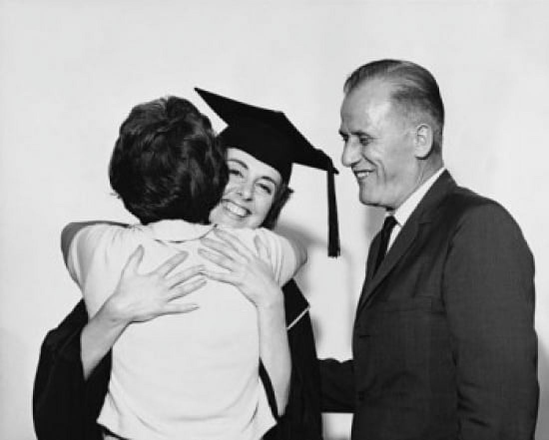 Female graduate hugging a woman with a mature man standing beside her Canvas Art - (18 x 24)