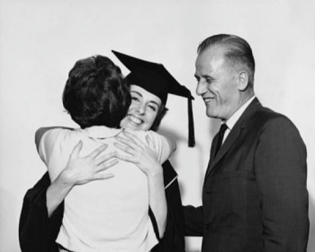 Female graduate hugging a woman with a mature man standing beside her Canvas Art - (24 x 36)