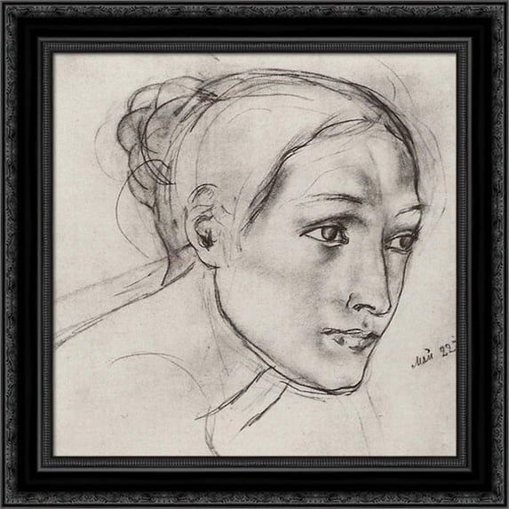 Female head 20x20 Black Ornate Wood Framed Canvas Art by Petrov Vodkin, Kuzma