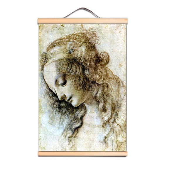 Female head in profile Famous Vintage Oil Painting - Leonardo da Vinci Antique Hanging Canvas Print Art Scroll Painting Wall Art Banner For Living Room Office Christ Church Gallery Home Decor